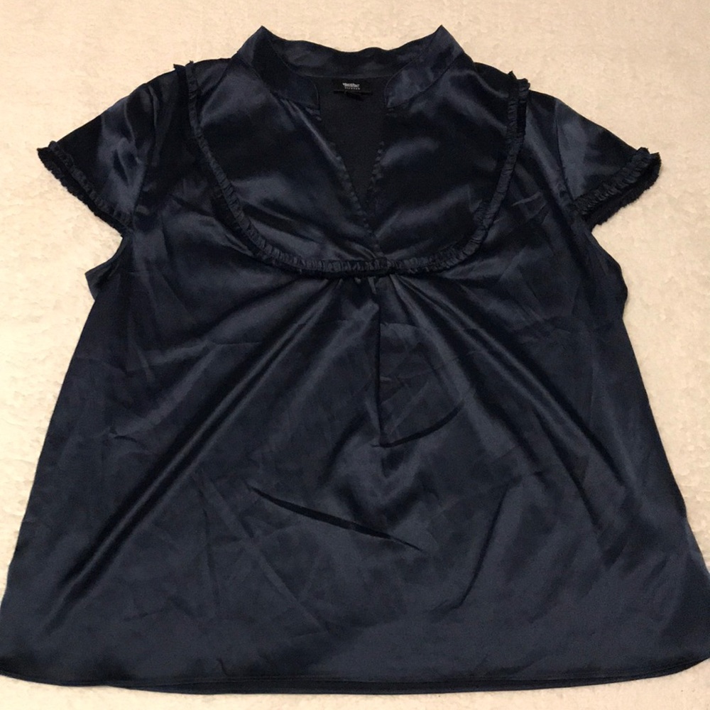 Mossimo stretch navy blue lightweight blouse with ruffled accents Size XL